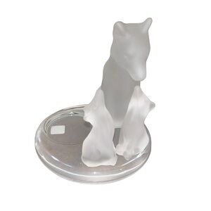 Frosted Glass Mother Wolf And Her 2 Cubs PartyLite Votive Candleholder